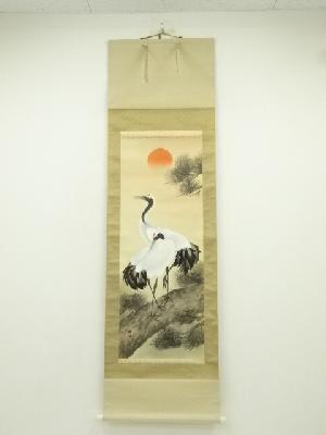 耕石筆　松上双鶴図　肉筆絹本掛軸